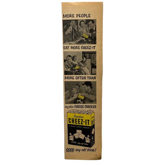 Cheez-It Cheese Crackers Vintage Print Ad 1954 Sunshine Good Any Old Time - Picture 1 of 5